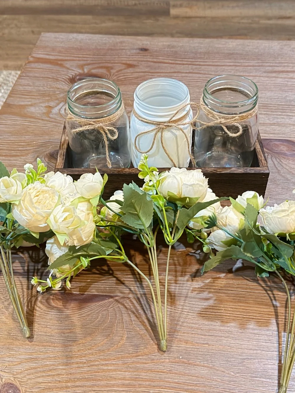 Amazon Cream and Green Faux Rose Centerpiece with LED Wood Box
